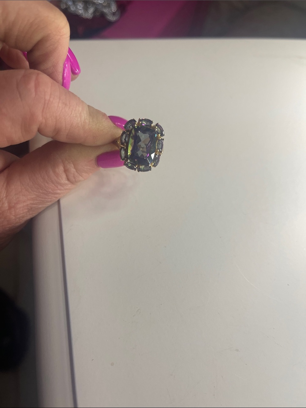 Statement Cocktail Ring with Iridescent Center Stone - Women Jewelry